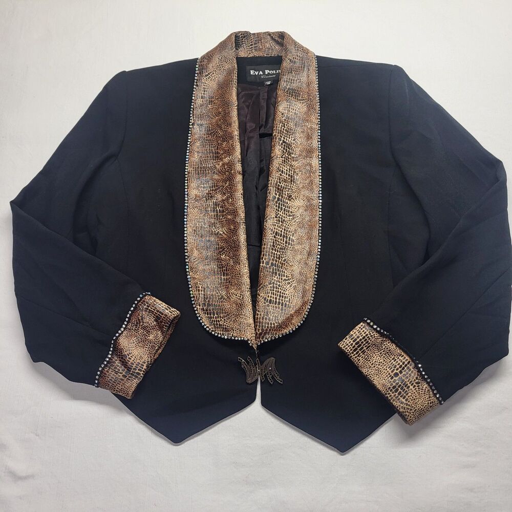Eva Polini Couture Vintage Evening Blazer SZ 12 USA Made Animal Print Black